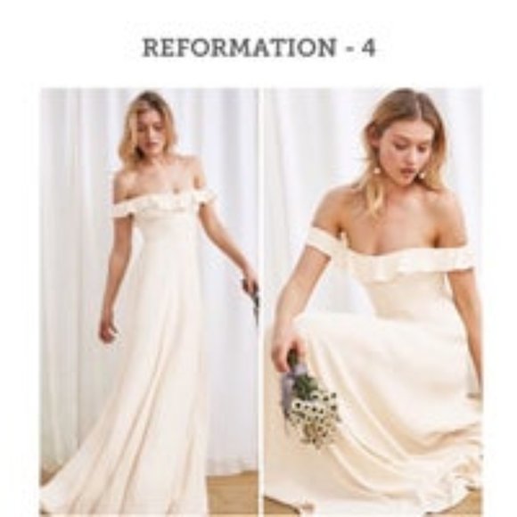 REFORMATION Verbena Off-Shoulder Ruffle Dress in Ivory